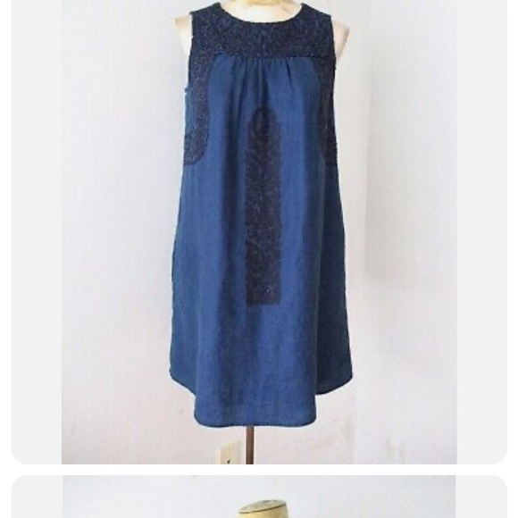 Madewell Blue Linen Mercado Shift Dress, L - Picture 6 of 8